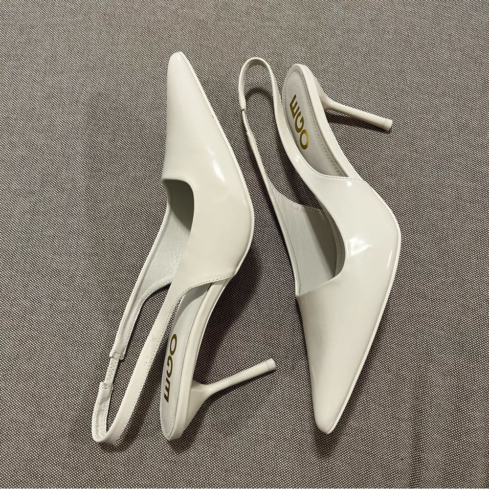 White pointed toe slingback heel | size 9